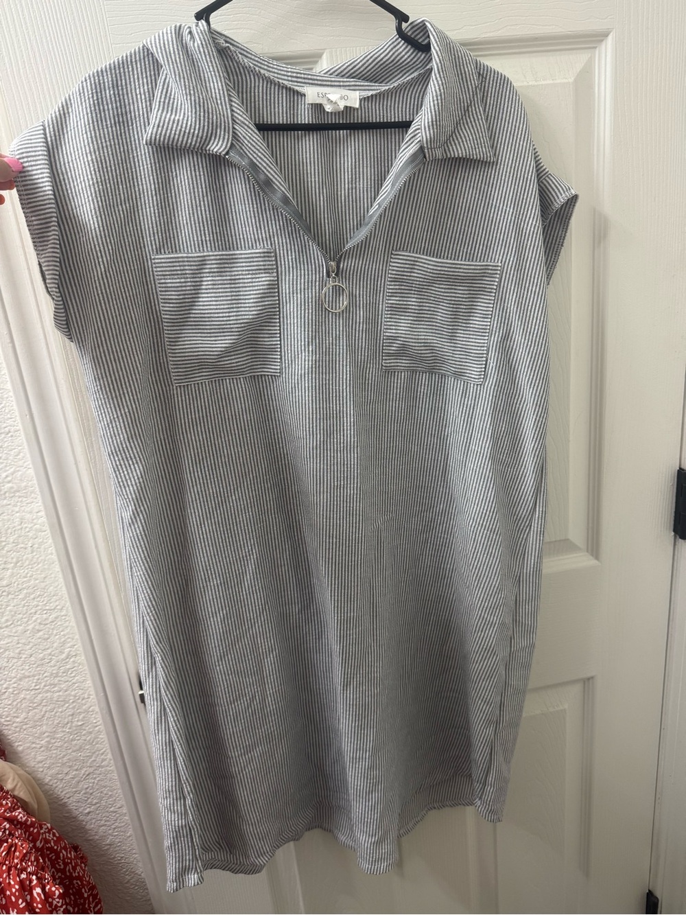 Espresso Gray & White Pinstripe Shirt Dress with Zip